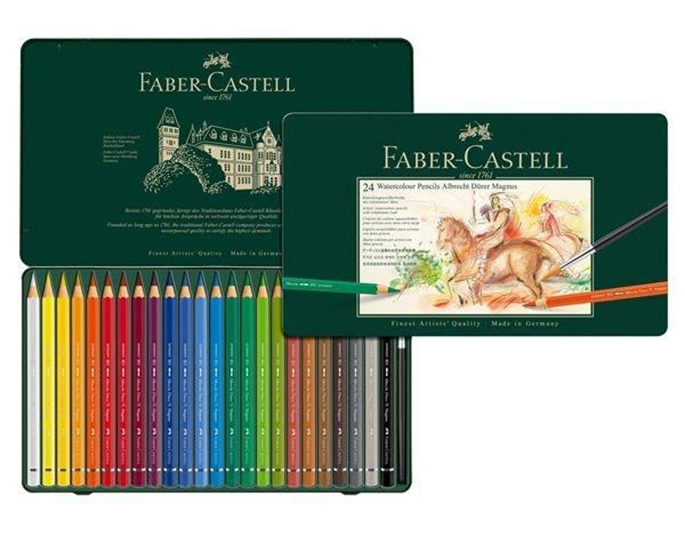 Faber-Castell 9112423 - Lápices de colores acuarelables, caja metálica de  24 colores