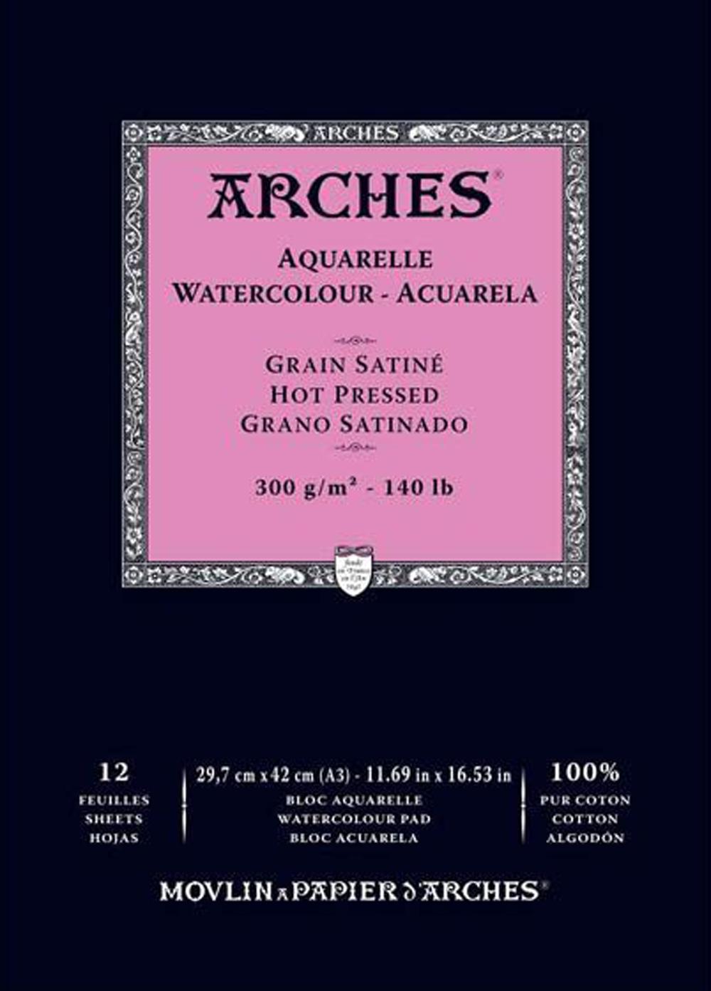ARCHES BLOC ACUARELA GRANO SATINADO 300GR 29.7X42 12H (ENCOLADO 1 LADO)